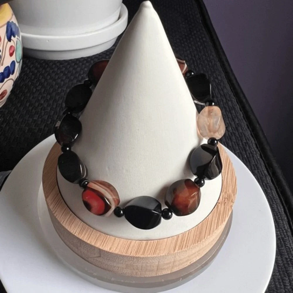 Earthy Multi Agate Gemstone Bracelet | Handmade Stretchy‎ Boho Jewelry